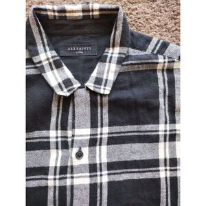 AllSaints MATTERHORN Flannel Shirt Button Long Sleeve Plaid Check Mens L Gothic